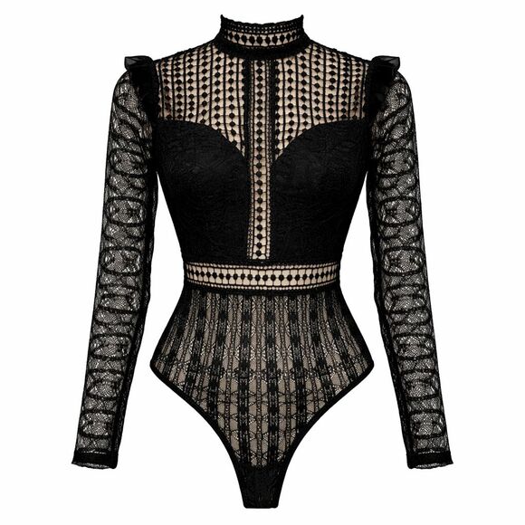 Hello Molly Tops - Hello Molly Not That Easy Lace Bodysuit Size Small 4 Black Goth Fairygoth Sheer